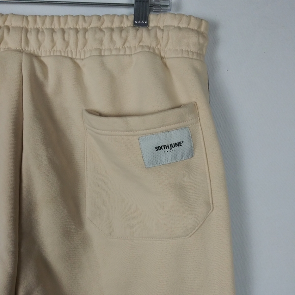 Sixth June Paris Sweatpants Womens L Cream Brown Pockets Drawstrings Embroidered - Picture 5 of 5